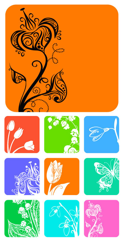 free vector 9 small flower pattern silhouette vector