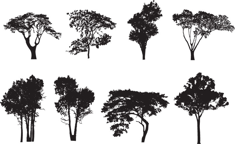 free vector A variety of trees silhouette vector