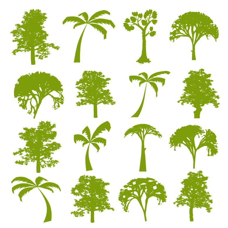 free vector A variety of trees silhouette vector