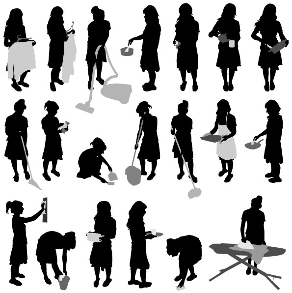 free vector Action figures do housework silhouette vector material