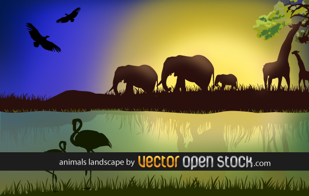 free vector African Landscape with animals