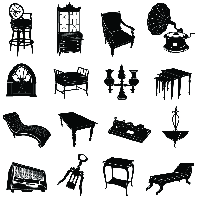 free vector Antique furniture black and white silhouette 01 vector