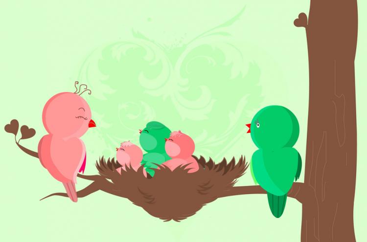 free vector Baby Birds Birth Card
