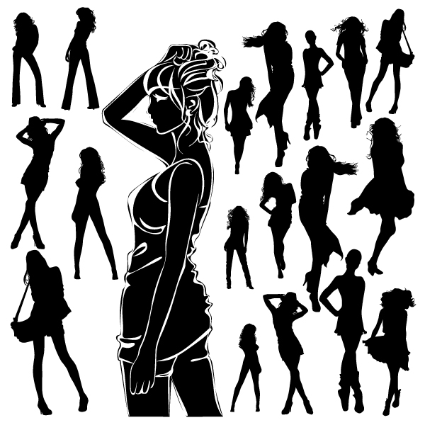free vector Beautiful black and white silhouette 01 vector