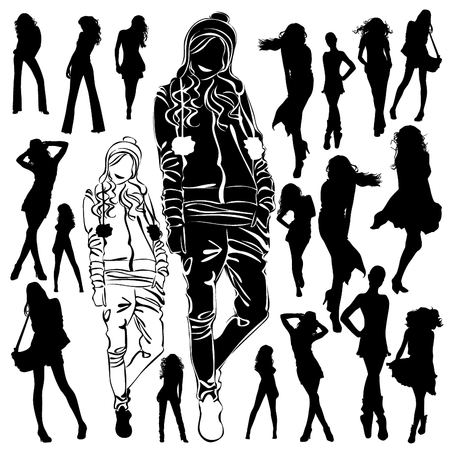 free vector Beautiful black and white silhouette 05 vector