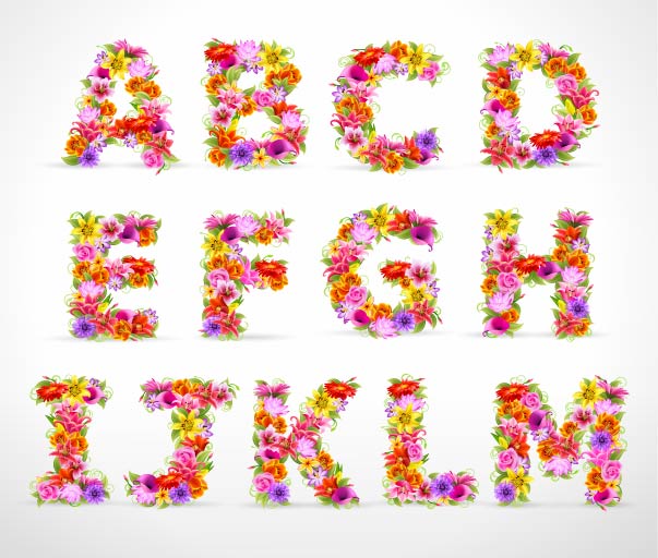 free vector Beautiful flowers and letters 02 vector