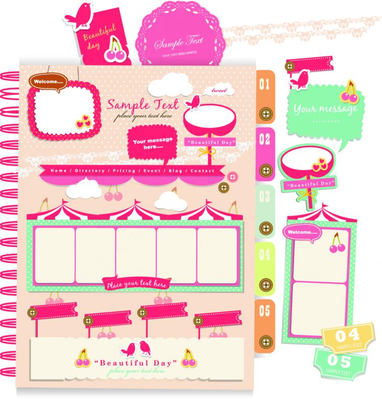 free vector Beautiful pink stickers elements 04 vector