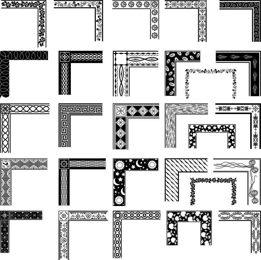 free vector Black and white pattern frame corners 03 vector