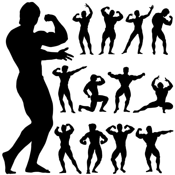 free vector Bodybuilding action figure silhouette vector material