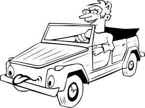 free vector Boy Driving Car Cartoon Outline clip art