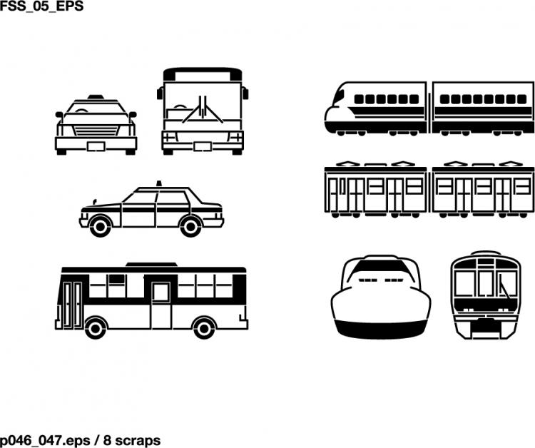 free vector Buses, taxis, mixer, ships, space shuttles, excavators