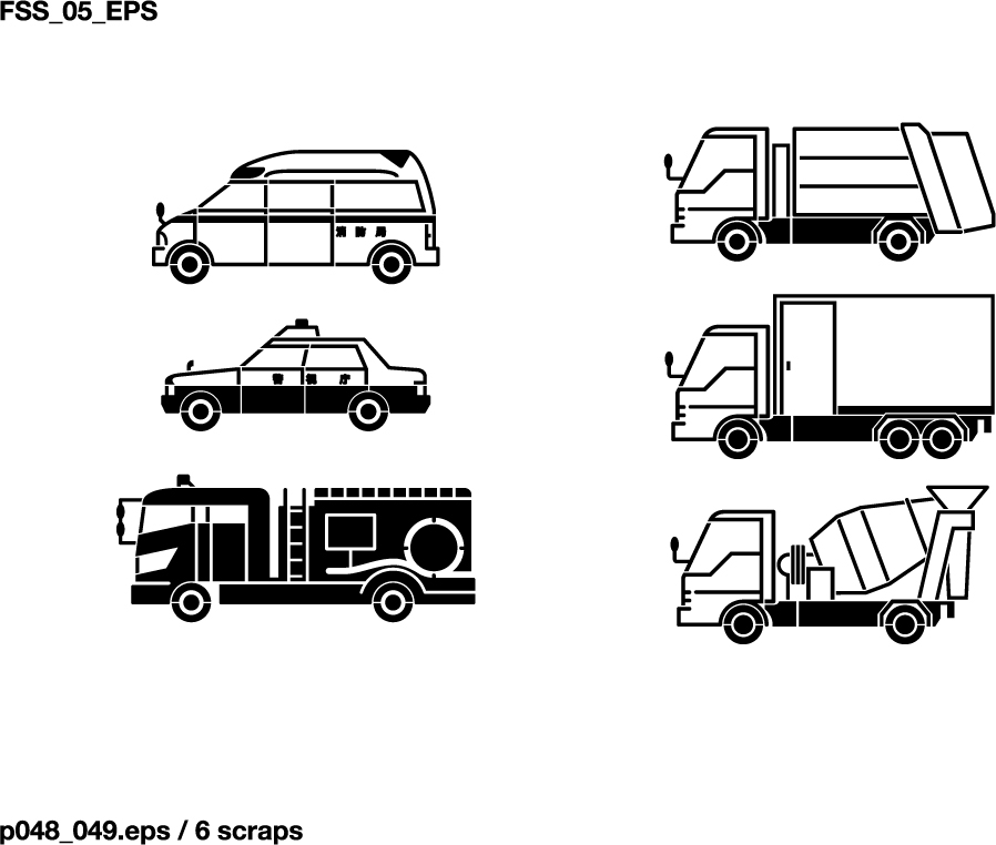 free vector Buses, taxis, mixer, ships, space shuttles, excavators