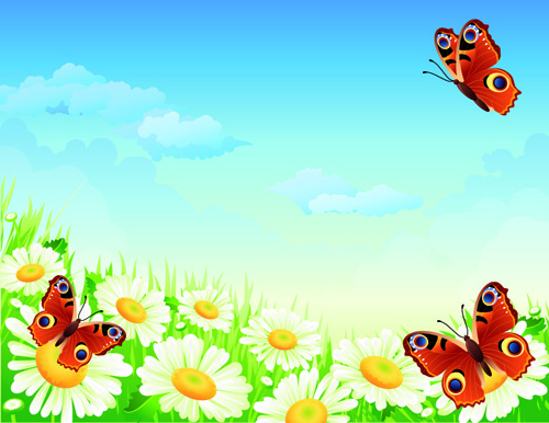 free vector Butterfly flowers vector