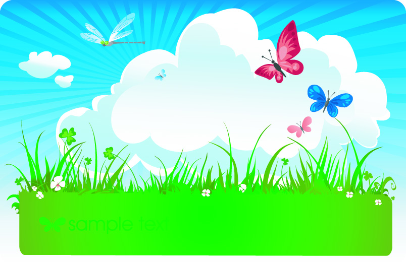 free vector Butterfly meadow cloud vector