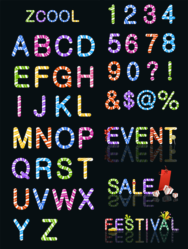 free vector Candy colored letters and numbers vector