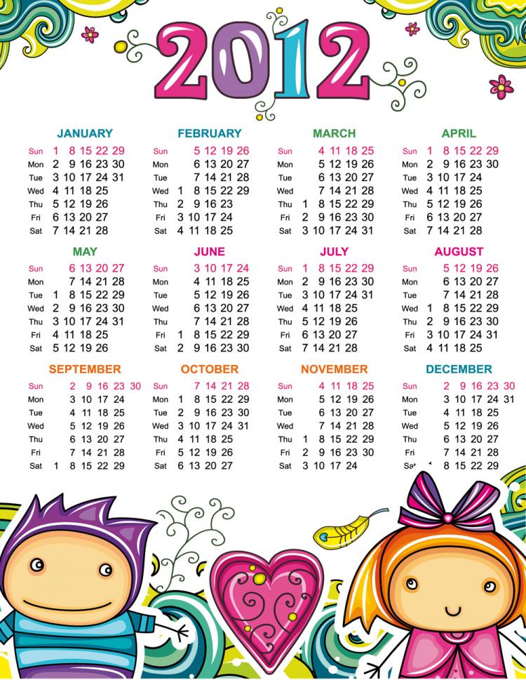 free vector Cartoon calendar 2012 01 vector
