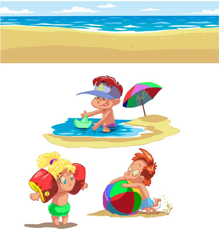 Cartoon children summer beach (94358) Free EPS Download / 4 Vector