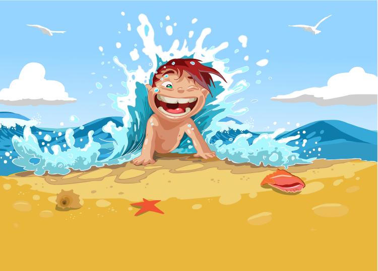 free vector Cartoon children summer beach vector