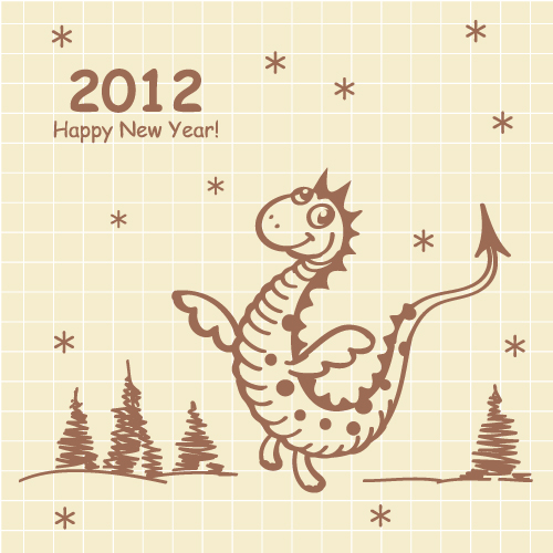 free vector Cartoon dragon 2012 cards 02 vector