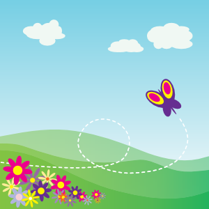 free vector Cartoon Hillside With Butterfly And Flowers clip art
