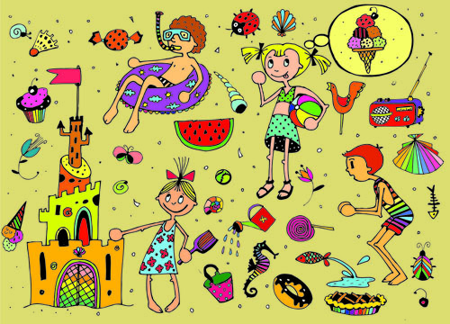 free vector Cartoon kids in summer 01 vector