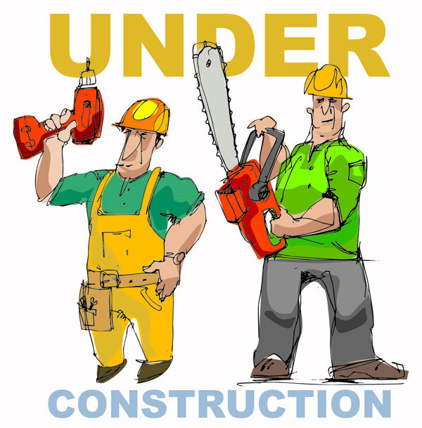 free vector Cartoon of workers and tools vector