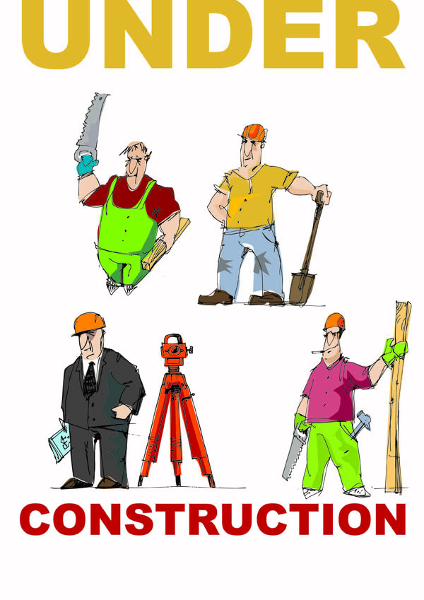 free vector Cartoon of workers and tools vector