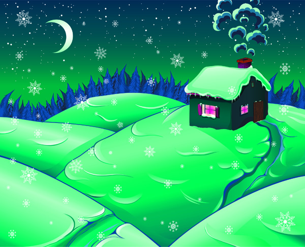 free vector Cartoon Snow Moonlight