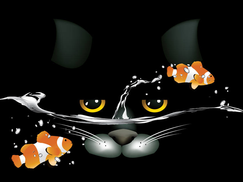 free vector Cat and fish vector