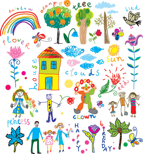 free vector Cheerful children clip art illustrations