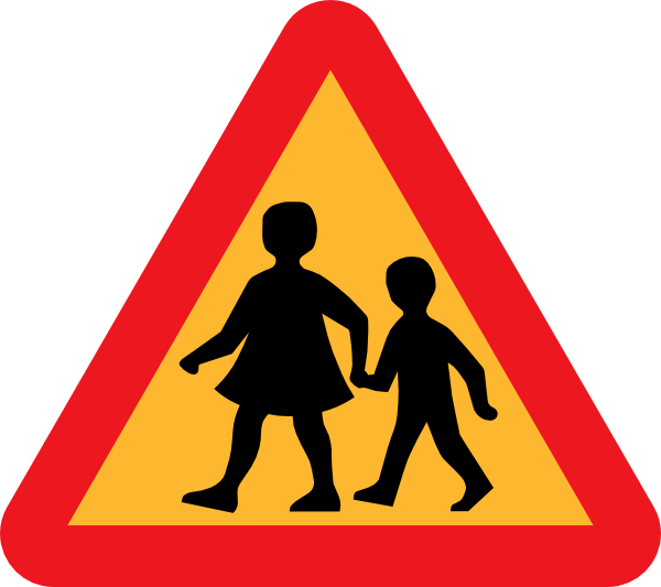 free vector Child And Parent Crossing Road Sign clip art