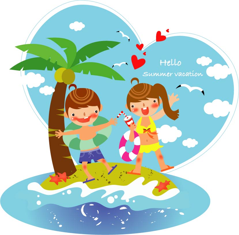 free vector Children summer vacation vector 2