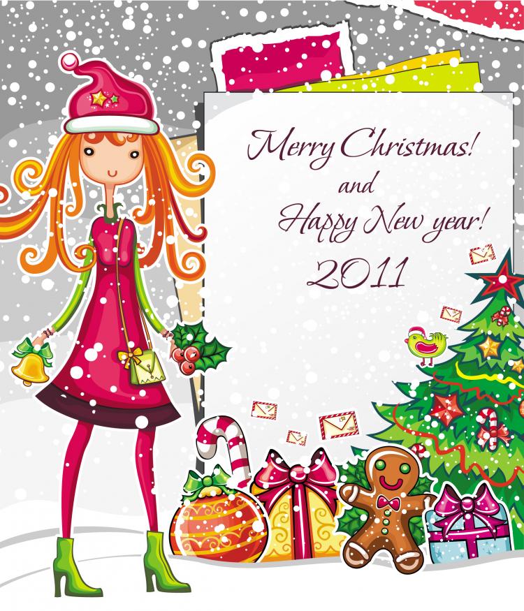 free vector Christmas cartoon girl image vector