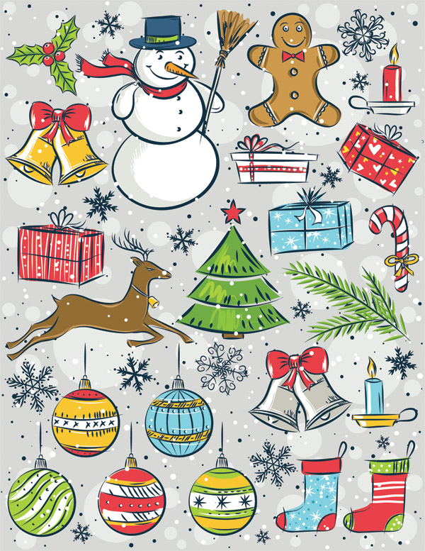 free vector Christmas vector cute handpainted items