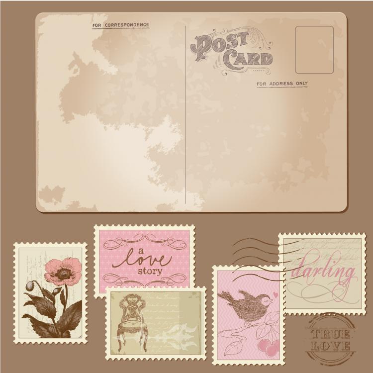 free vector Classic postcards and stamps 03 vector