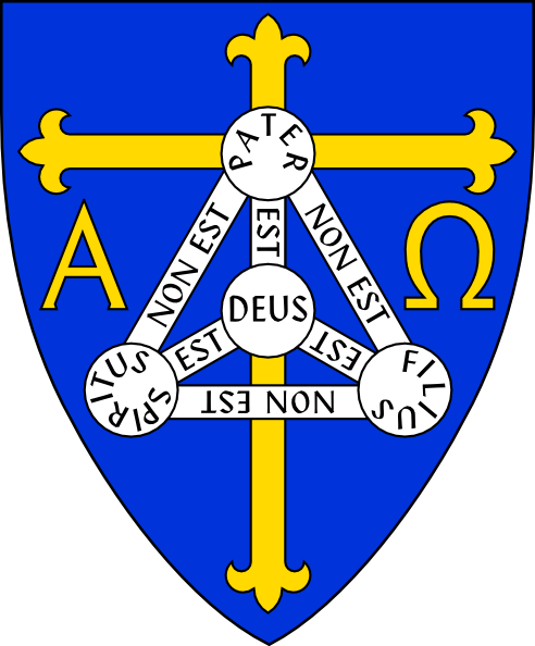 free vector Coat Of Arms Of Anglican Diocese Of TrinidadIncludes Christian Symbols Of Cross, Alpha And Omega, And Shield Of Trinity clip art