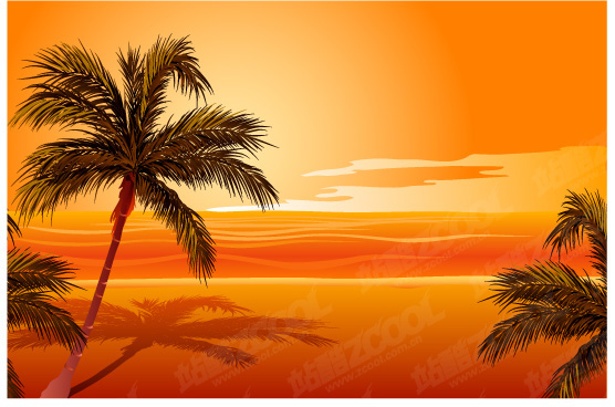 free vector Coconut Beach Sunset Shadow Vector Coconut