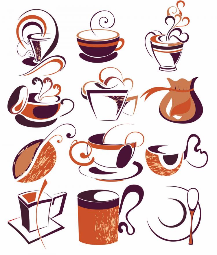 free vector Coffee draft line elements 01 vector