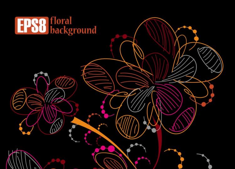 free vector Colorful flowers line draft 03 vector