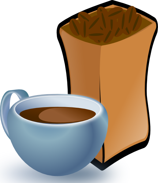 free vector Cup Of Coffee With Sack Of Coffee Beans clip art