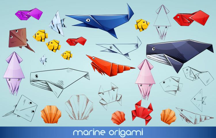 free vector Cute cartoon animal origami 02 vector