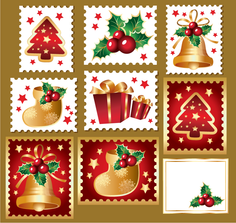 free vector Cute christmas stamps vector
