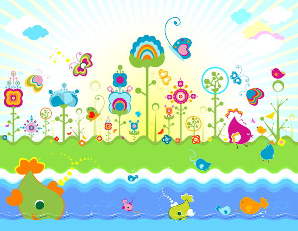 free vector Cute colorful flowers theme vector