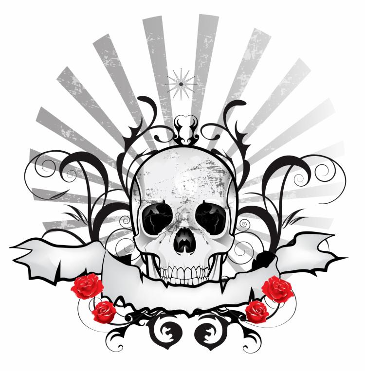 free vector Dark black skull ribbon emblem