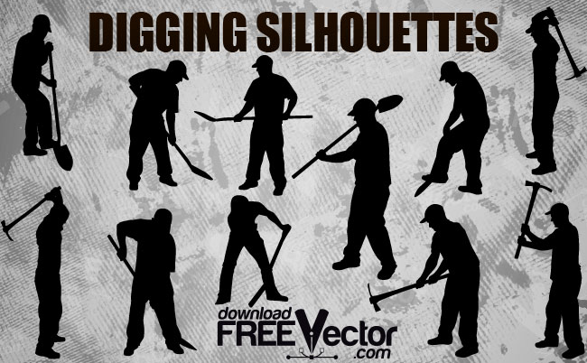 free vector Digging Worker Silhouettes