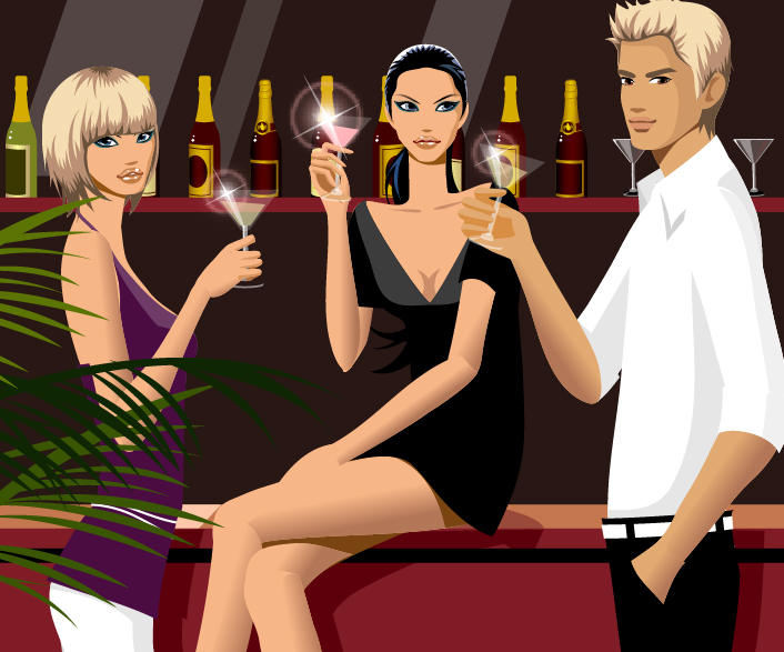 free vector Drinking men and women vector fashion