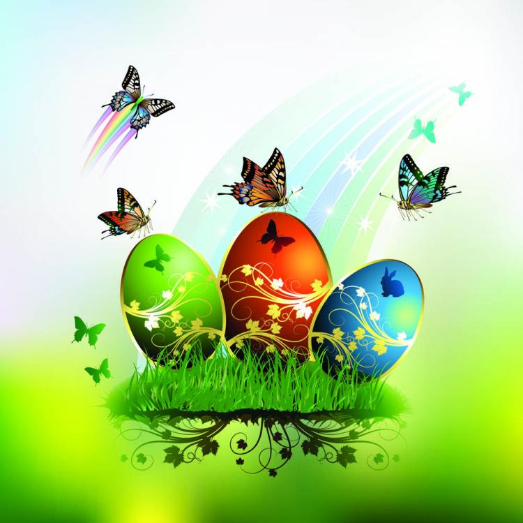 free vector Easter Card Butterflies And Decorated Eggs 01 - Vector Colorful Easter Backgrounds