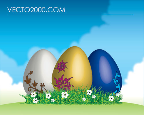 free vector Easter eggs on green grass