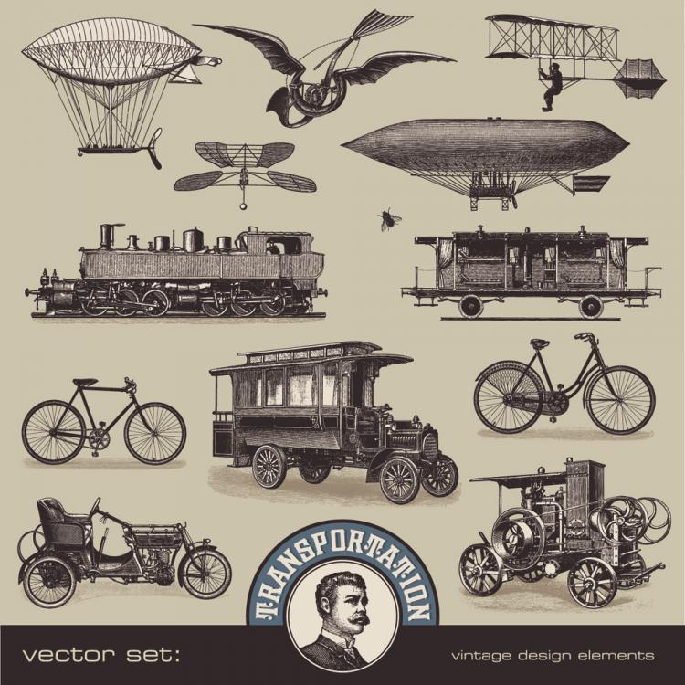 free vector European and american vintage transport 02 vector