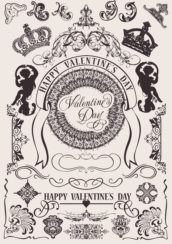 free vector European gorgeous valentine day theme classic lace pattern vector